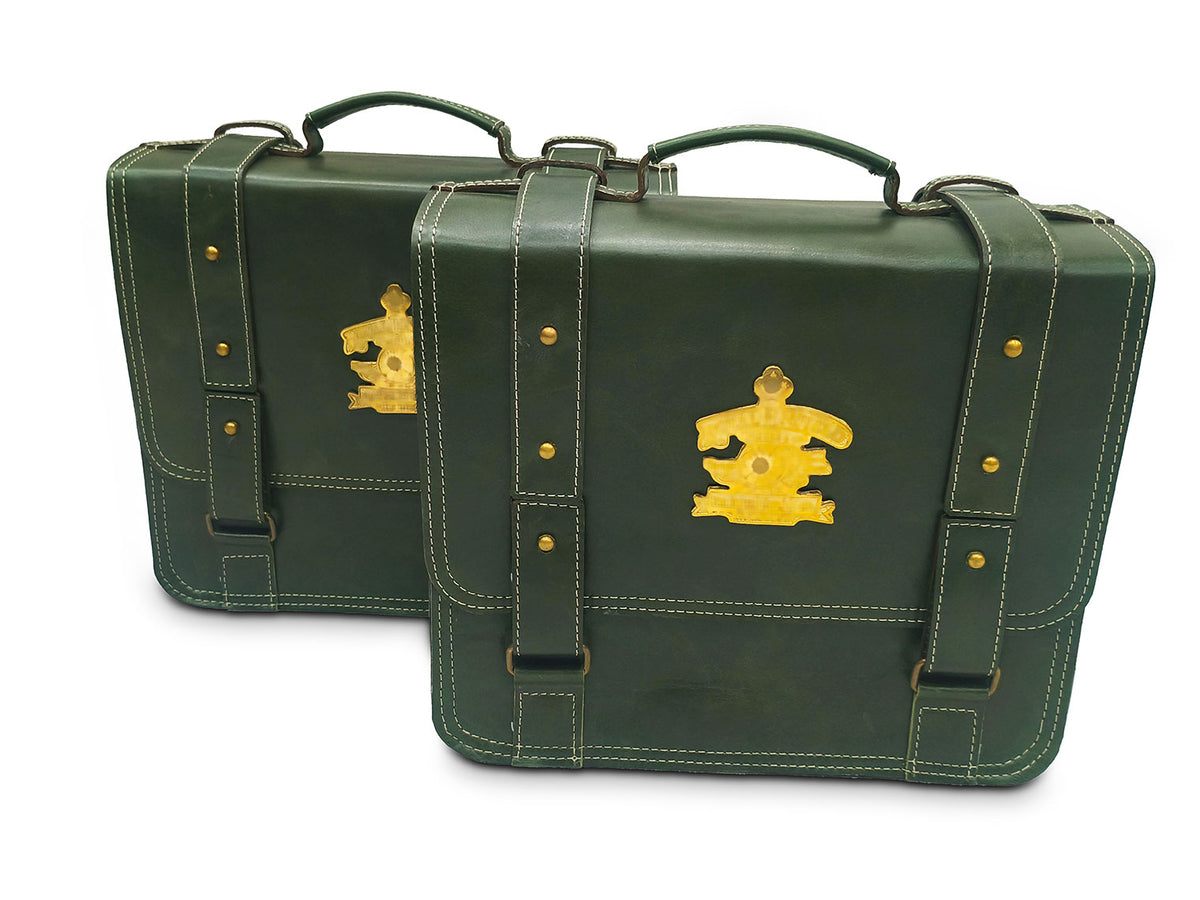 For Royal Enfield Shotgun 650 Leather Dark Green Pannier Bags & Mounting