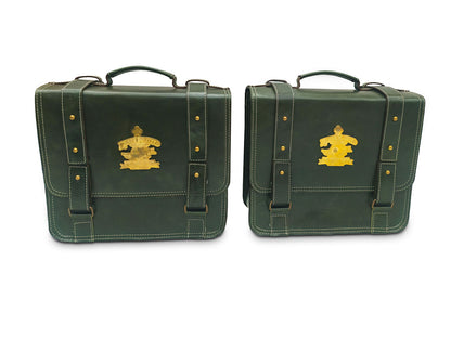 For Royal Enfield Shotgun 650 Leather Dark Green Pannier Bags & Mounting