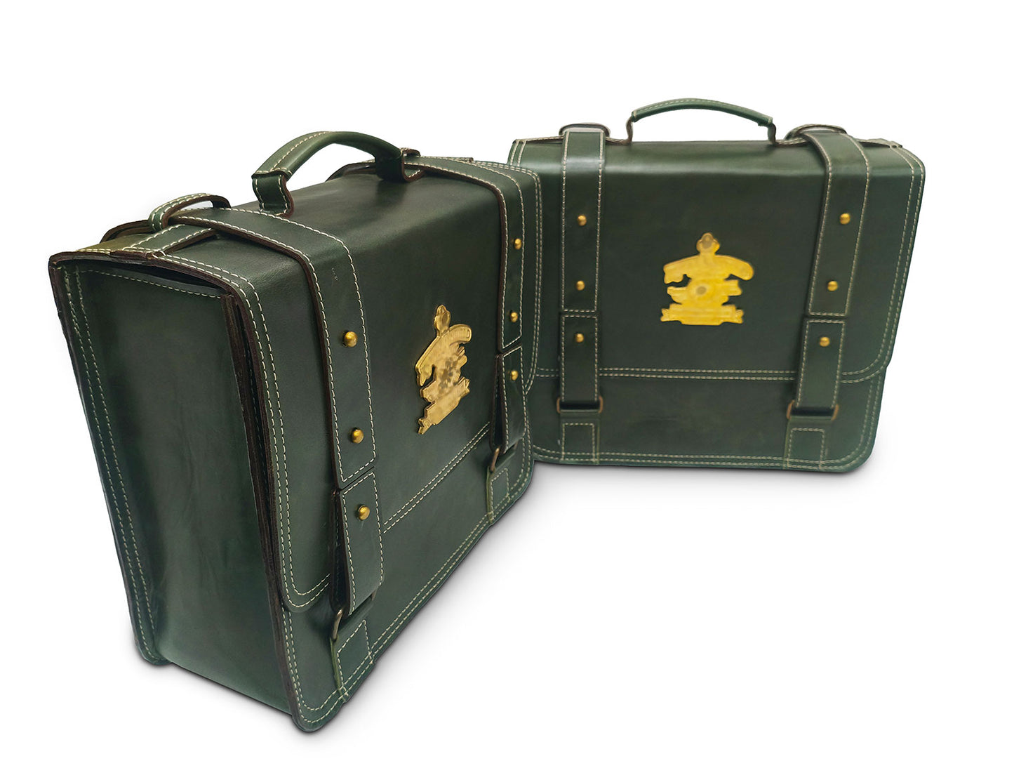 For Royal Enfield Shotgun 650 Leather Dark Green Pannier Bags & Mounting