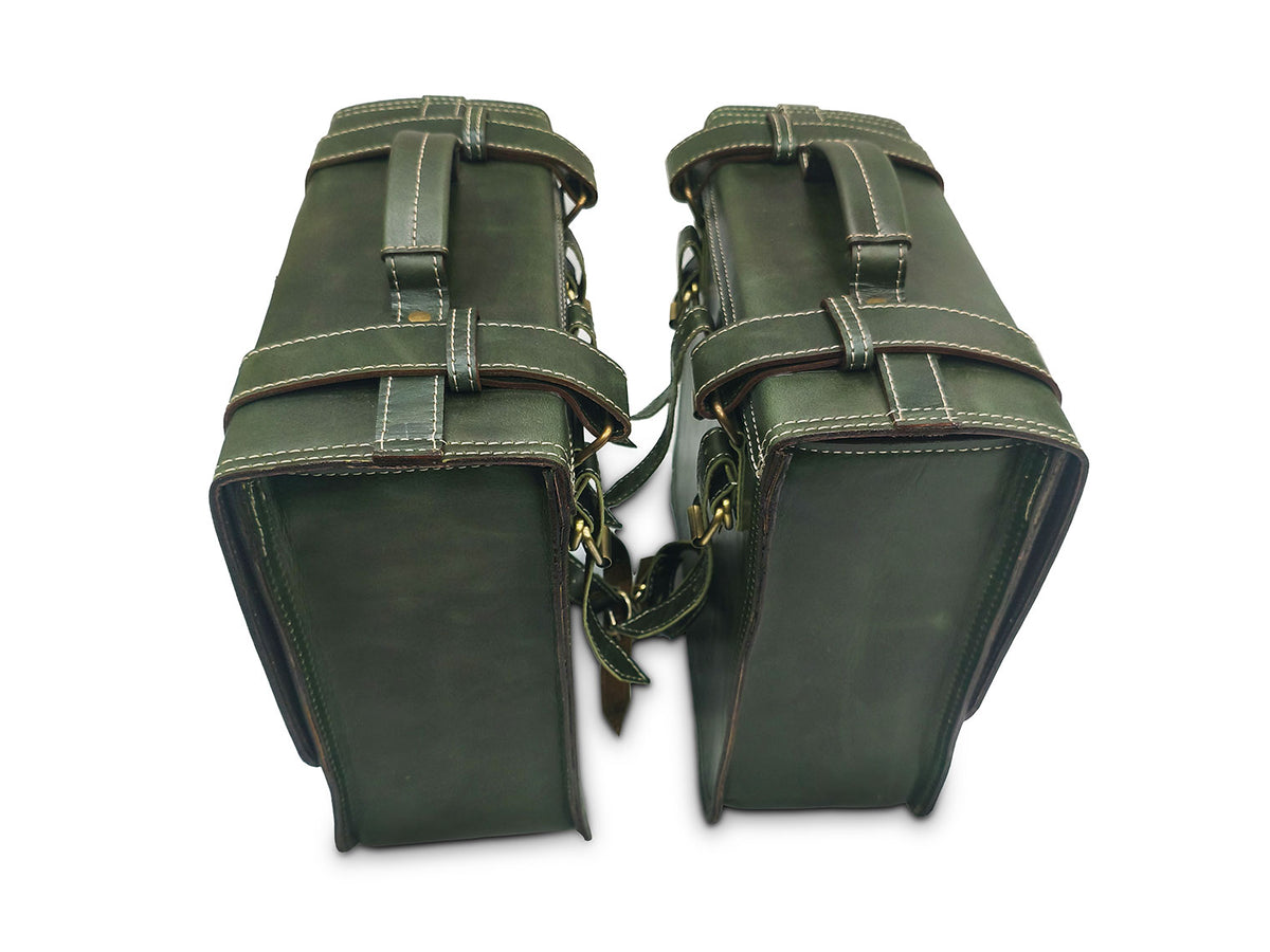 For Royal Enfield Shotgun 650 Leather Dark Green Pannier Bags & Mounting