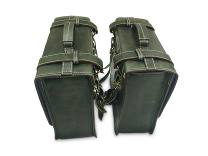 For Royal Enfield Shotgun 650 Leather Dark Green Pannier Bags & Mounting