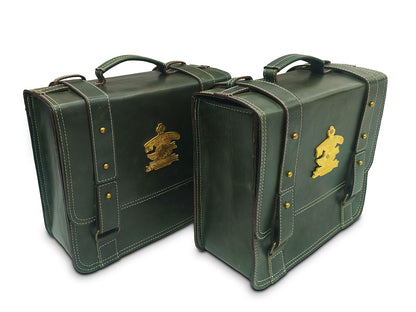 For Royal Enfield Shotgun 650 Leather Dark Green Pannier Bags & Mounting