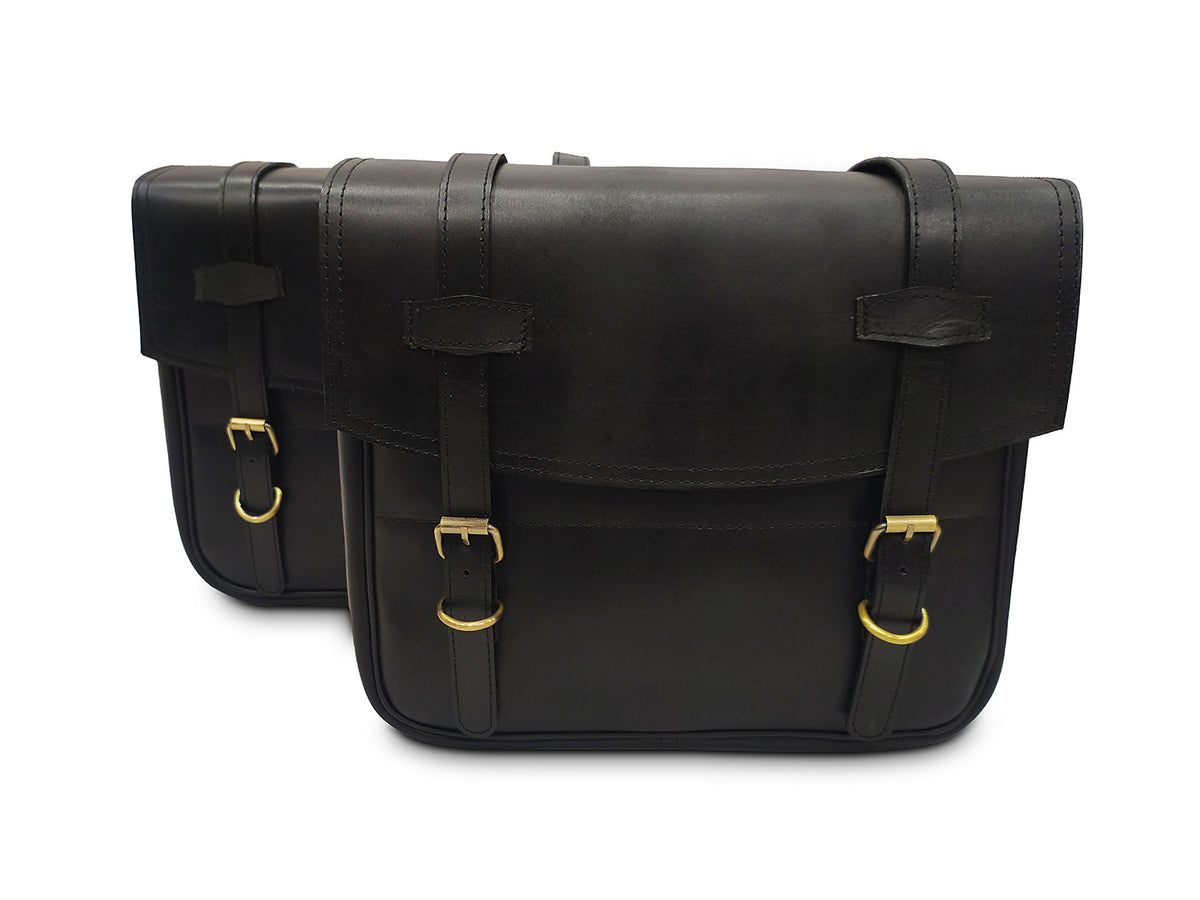 For Royal Enfield Shotgun 650 Leather Black Color Pannier Bags & Mounting