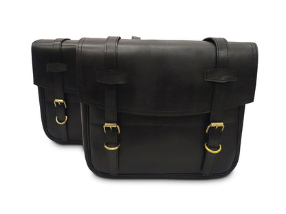 For Royal Enfield Shotgun 650 Leather Black Color Pannier Bags & Mounting