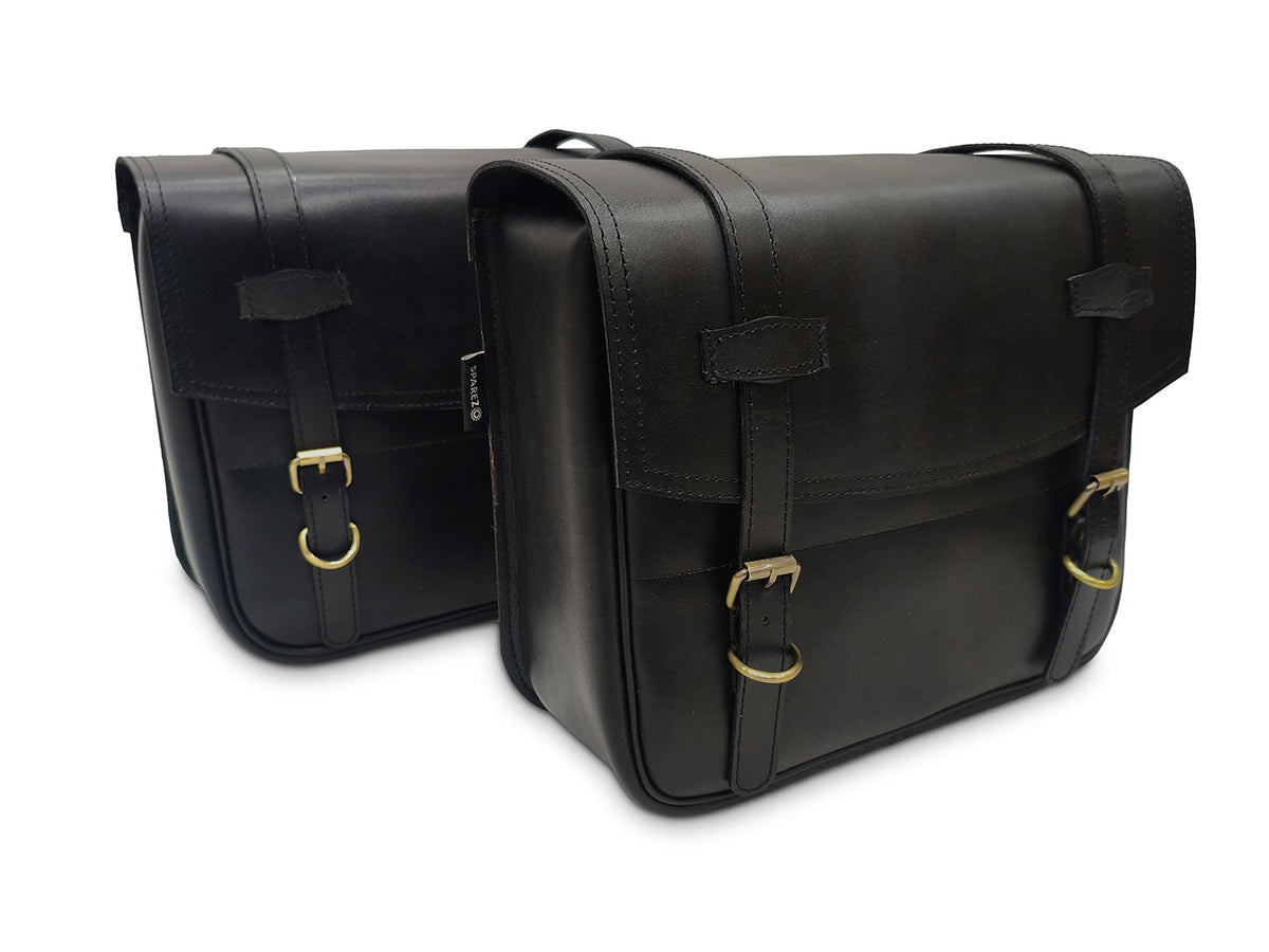 For Royal Enfield Shotgun 650 Leather Black Color Pannier Bags & Mounting
