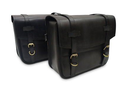 For Royal Enfield Shotgun 650 Leather Black Color Pannier Bags & Mounting