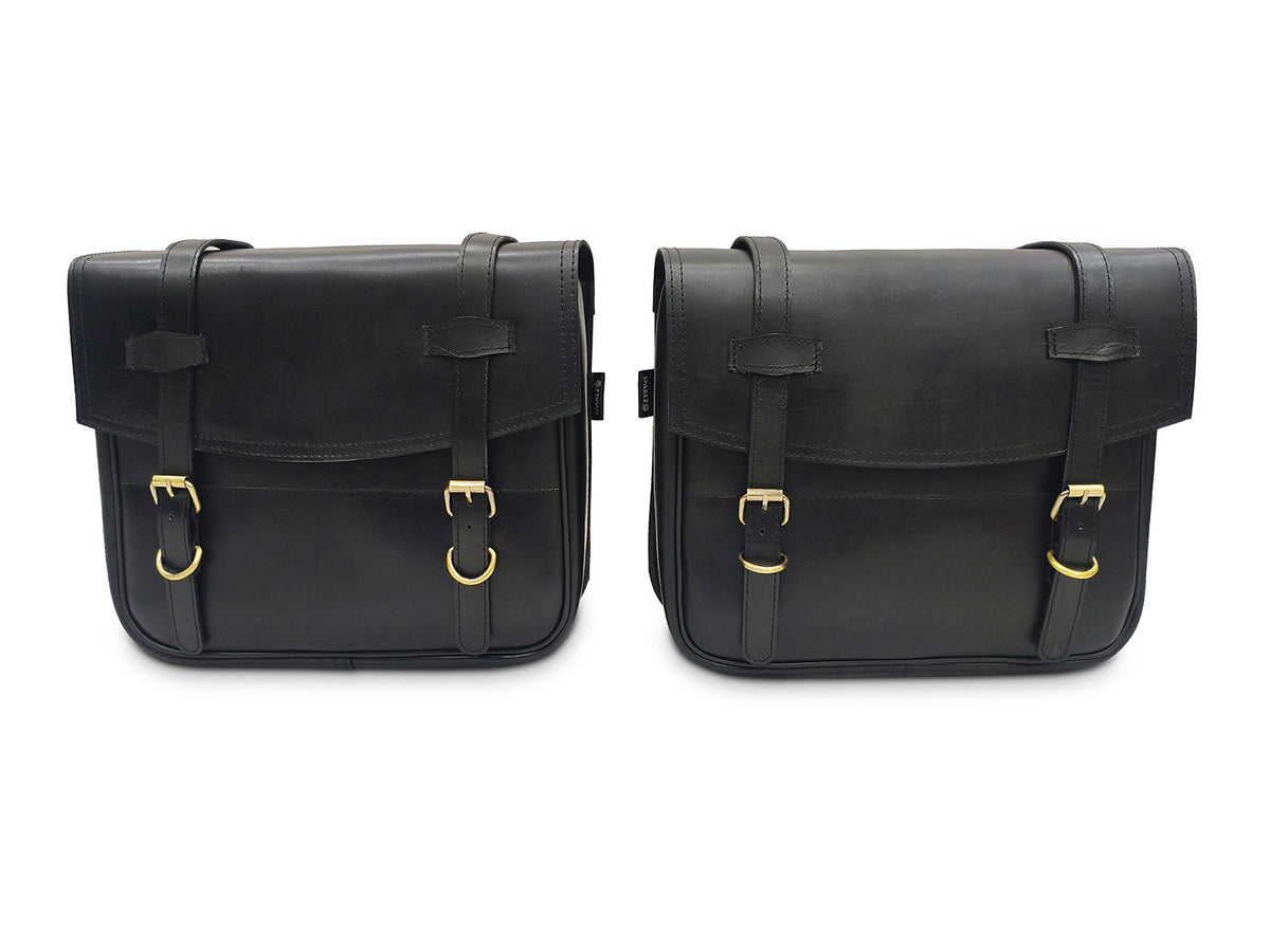 For Royal Enfield Shotgun 650 Leather Black Color Pannier Bags & Mounting