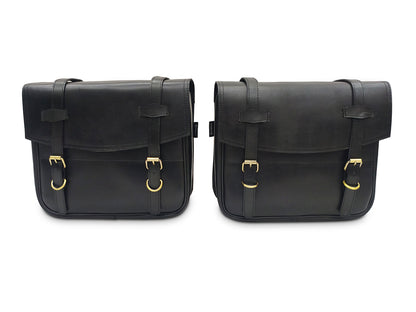 For Royal Enfield Shotgun 650 Leather Black Color Pannier Bags & Mounting