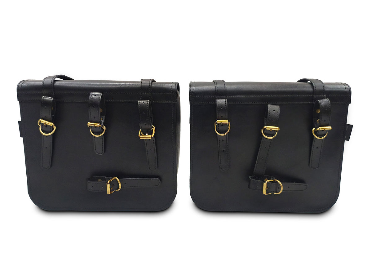 For Royal Enfield Shotgun 650 Leather Black Color Pannier Bags & Mounting