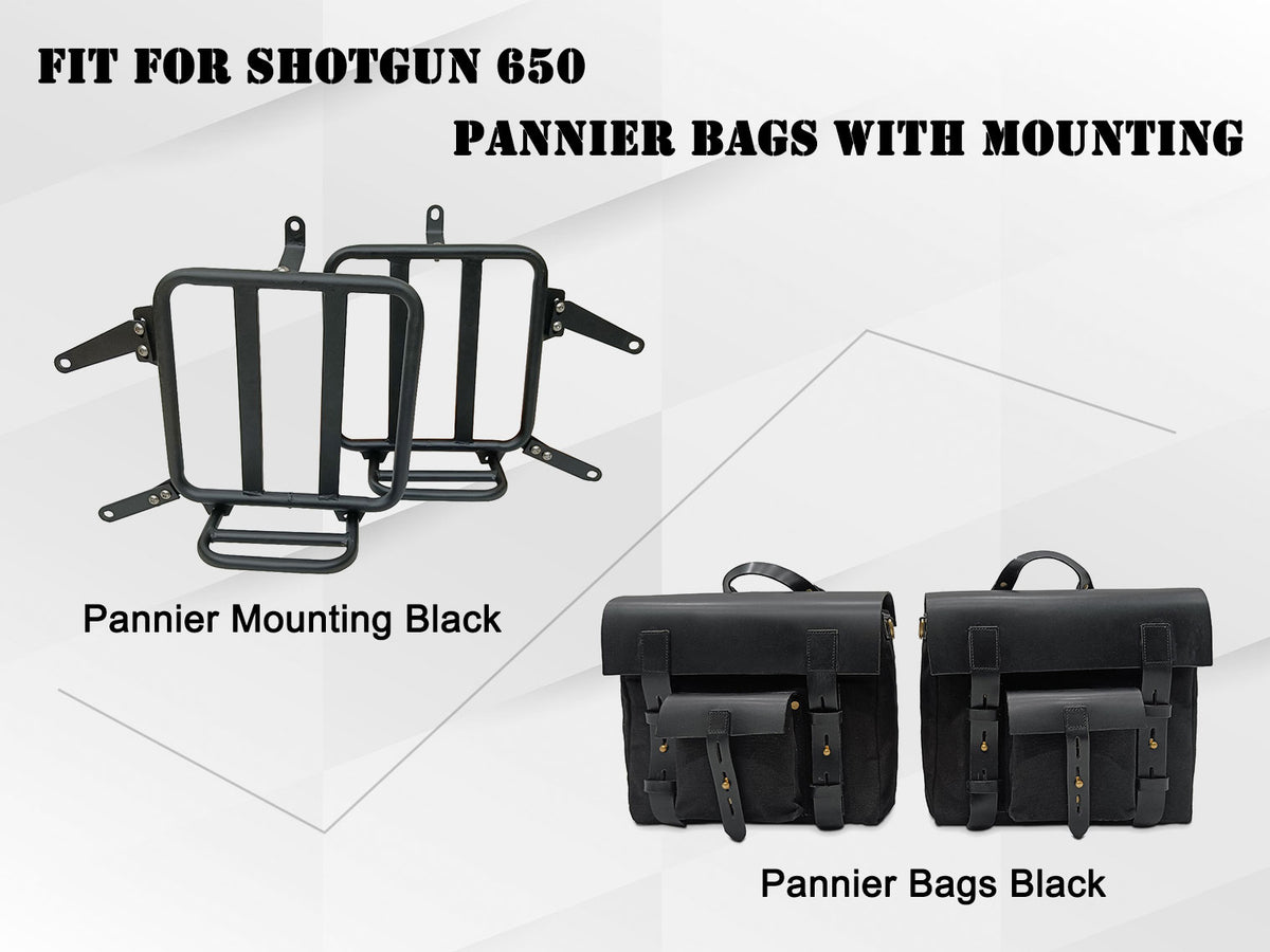 Fit For Royal Enfield Shotgun 650 Canvas Pannier Bags With Mounting Black