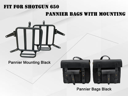 Fit For Royal Enfield Shotgun 650 Canvas Pannier Bags With Mounting Black