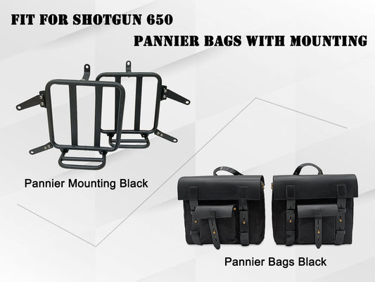 Fit For Royal Enfield Shotgun 650 Canvas Pannier Bags With Mounting Black