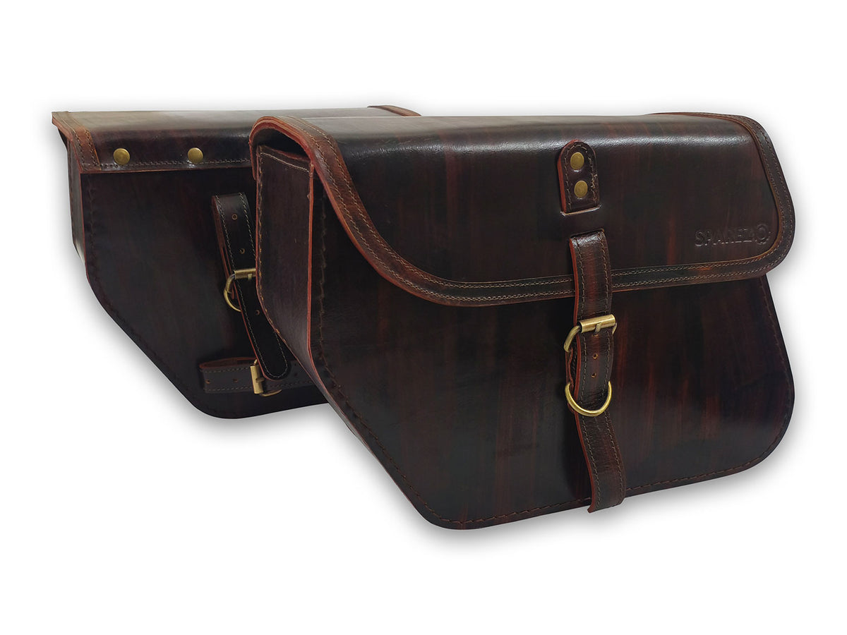 For Royal Enfield Shotgun 650 Pannier Bags Antique Brown Pair & Saddle Stay