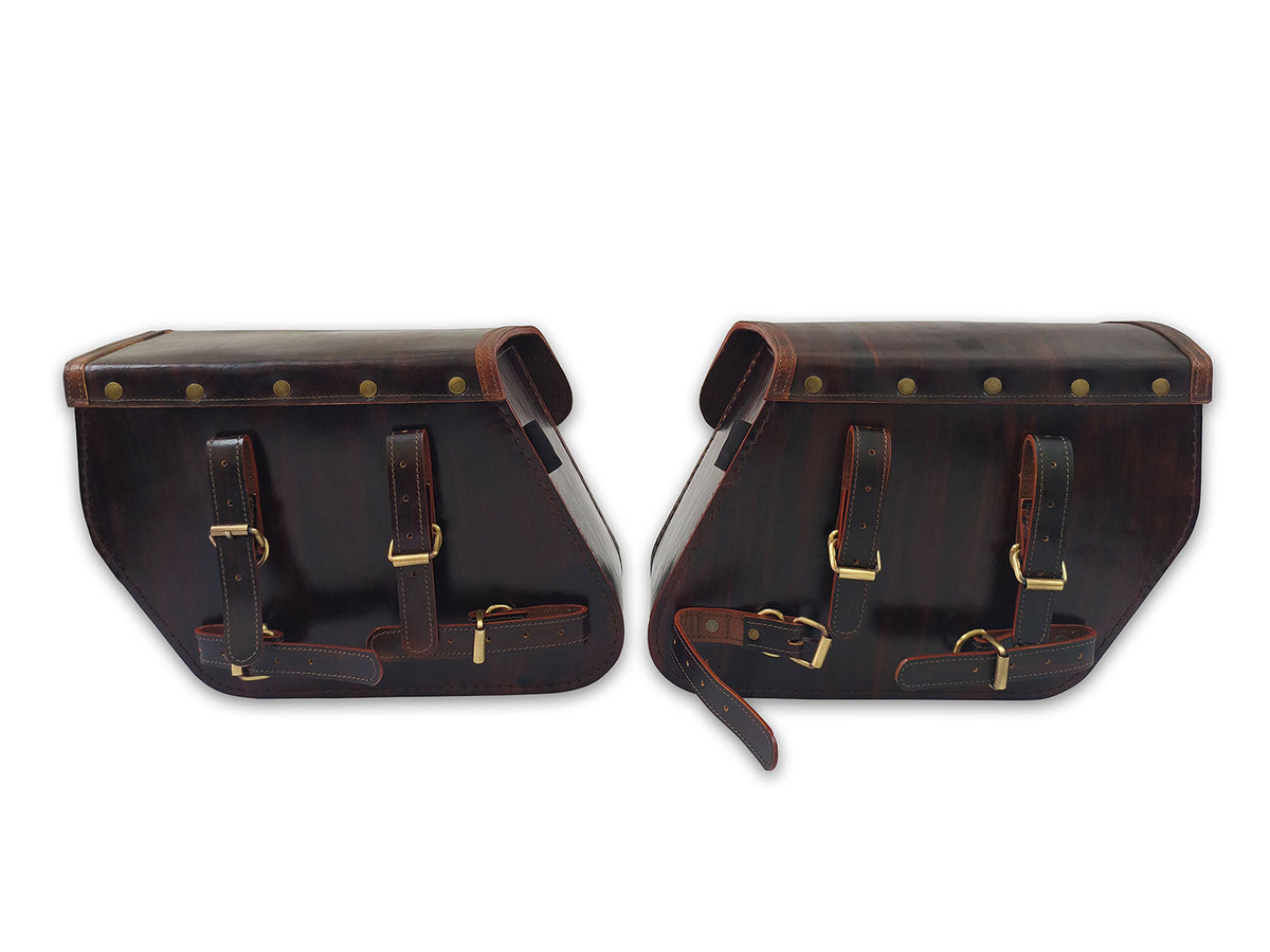 For Royal Enfield Shotgun 650 Pannier Bags Antique Brown Pair & Saddle Stay