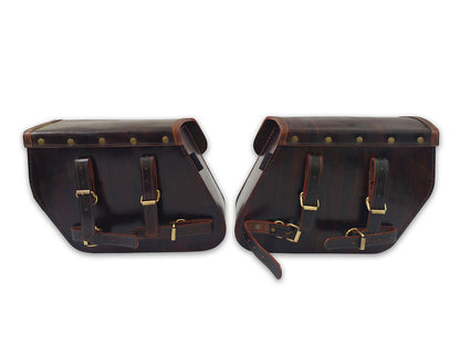 For Royal Enfield Shotgun 650 Pannier Bags Antique Brown Pair & Saddle Stay