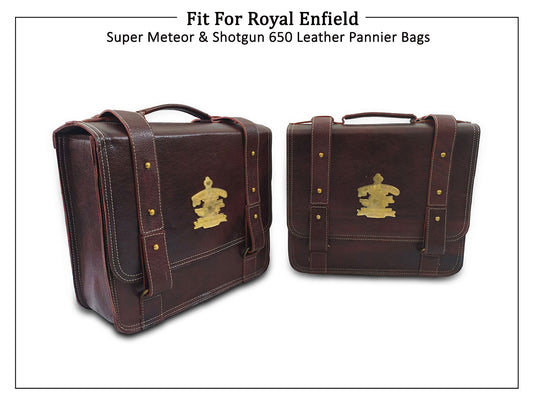 For Royal Enfield Super Meteor & Shotgun 650 Genuine Leather Pannier Bags D4