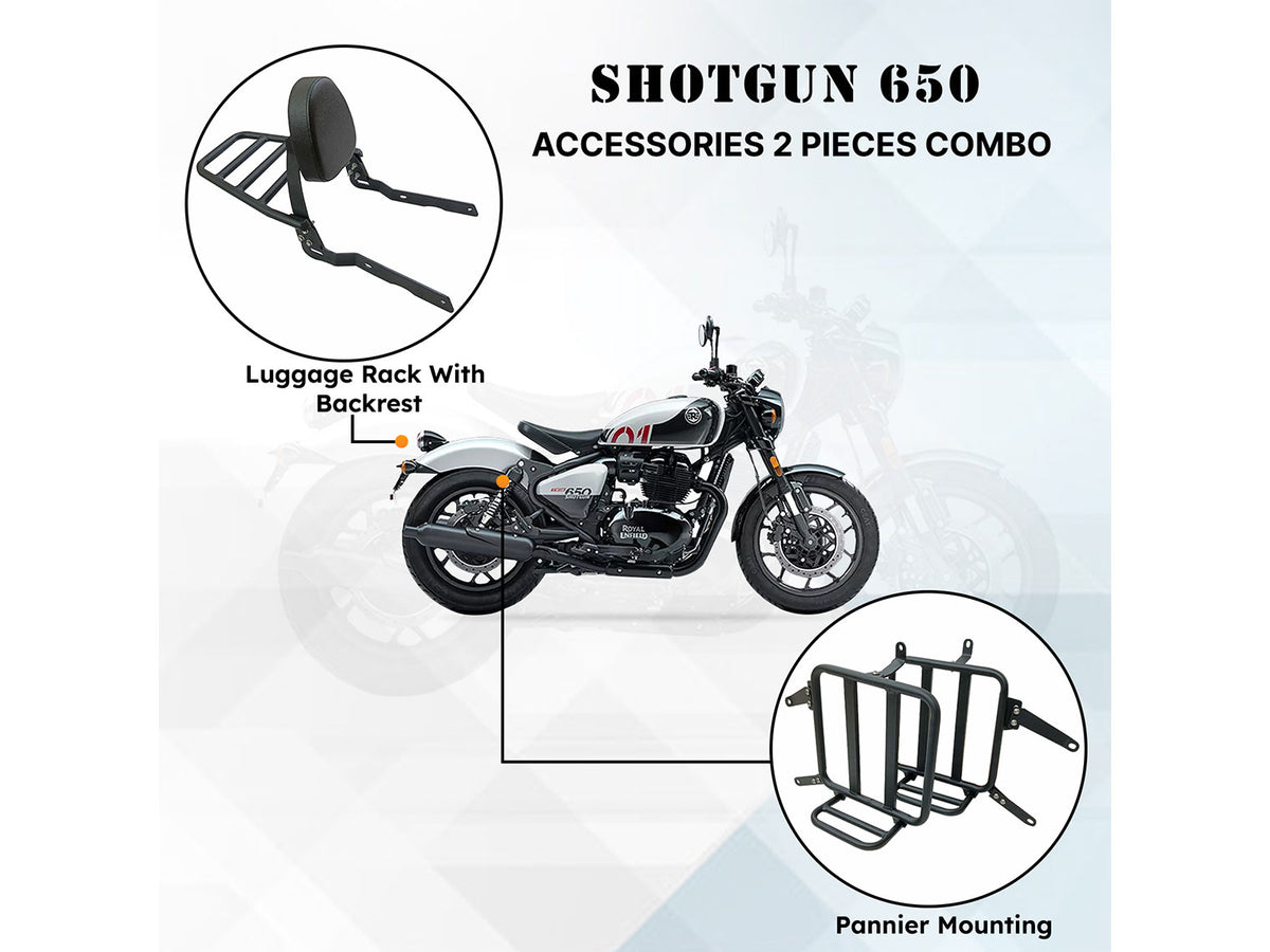 For Royal Enfield Shotgun 650 Pannier Mounting & Backrest Accessories Combo