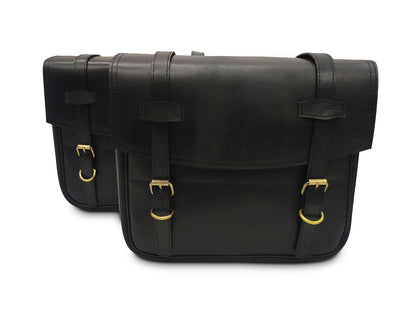 For Royal Enfield Super Meteor 650 Leather Black Color Pannier Bags & Mounting