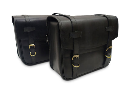 For Royal Enfield Super Meteor 650 Leather Black Color Pannier Bags & Mounting