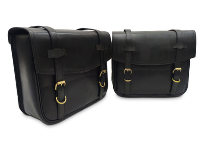 For Royal Enfield Super Meteor 650 Leather Black Color Pannier Bags & Mounting