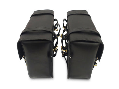 For Royal Enfield Super Meteor 650 Leather Black Color Pannier Bags & Mounting