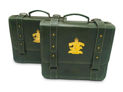For Royal Enfield Super Meteor 650 Leather Dark Green Pannier Bags & Mounting
