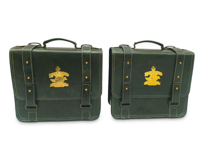 For Royal Enfield Super Meteor 650 Leather Dark Green Pannier Bags & Mounting