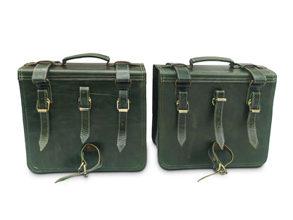 For Royal Enfield Super Meteor 650 Leather Dark Green Pannier Bags & Mounting