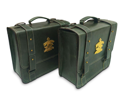 For Royal Enfield Super Meteor 650 Leather Dark Green Pannier Bags & Mounting