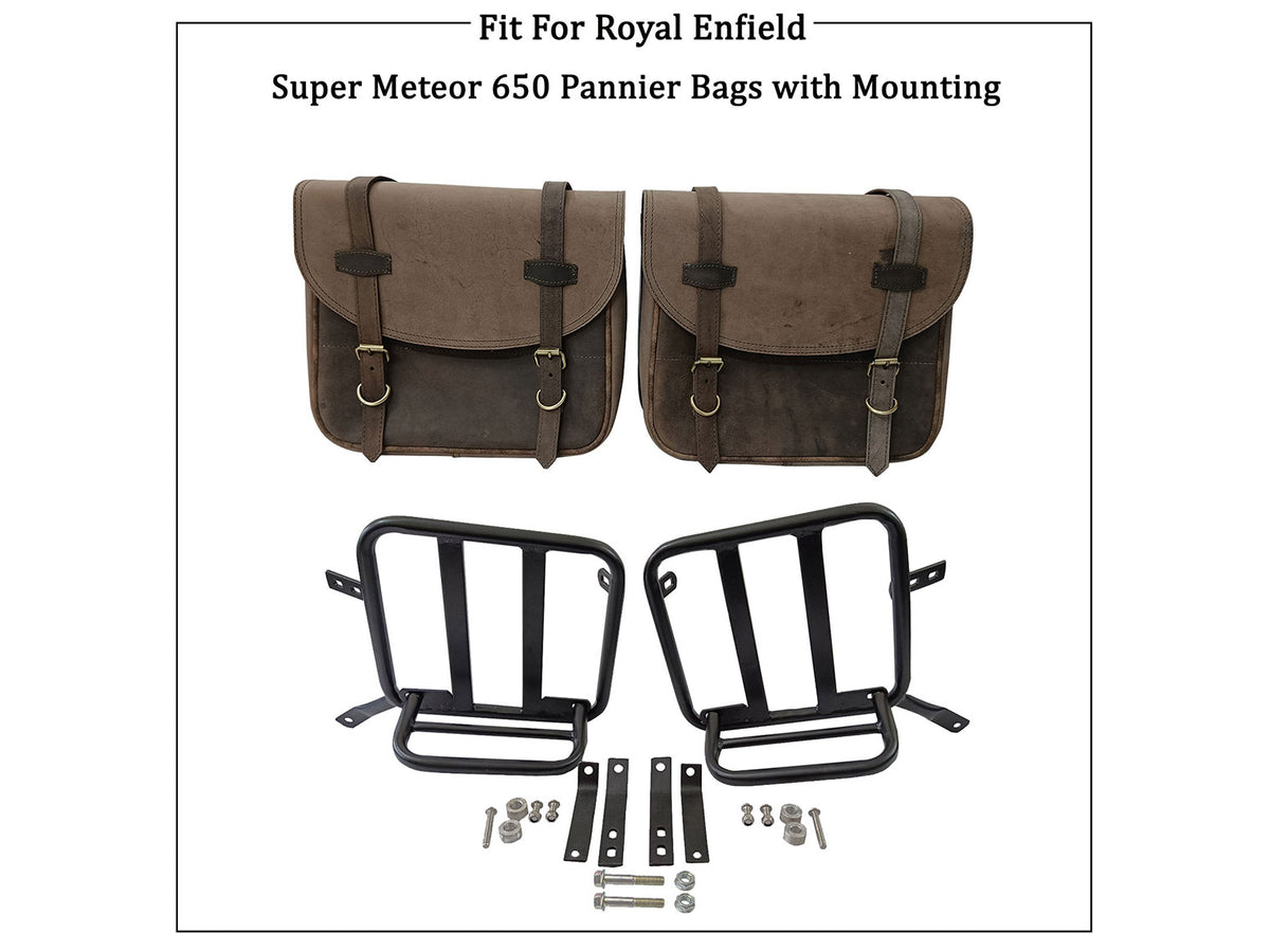 For Royal Enfield Super Meteor 650 Leather Tobacco Bags & Pannier Mounting