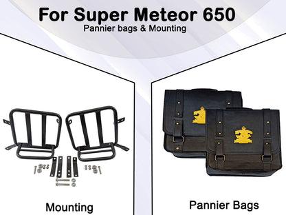 For Royal Enfield Super Meteor 650 Leather Pannier Bags Black With Mounting