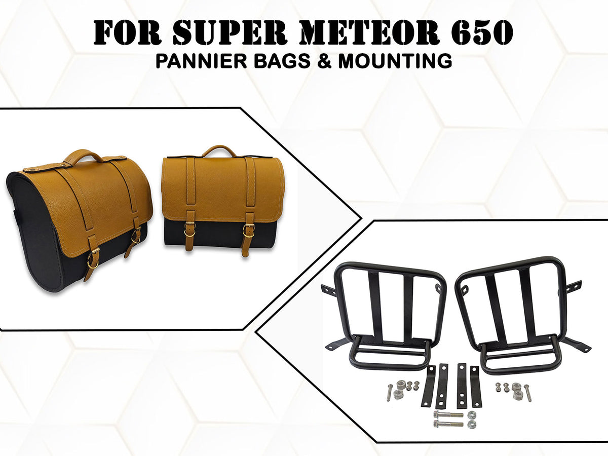 For Royal Enfield Super Meteor 650 Genuine Leather Pannier Bags & Mounting D29