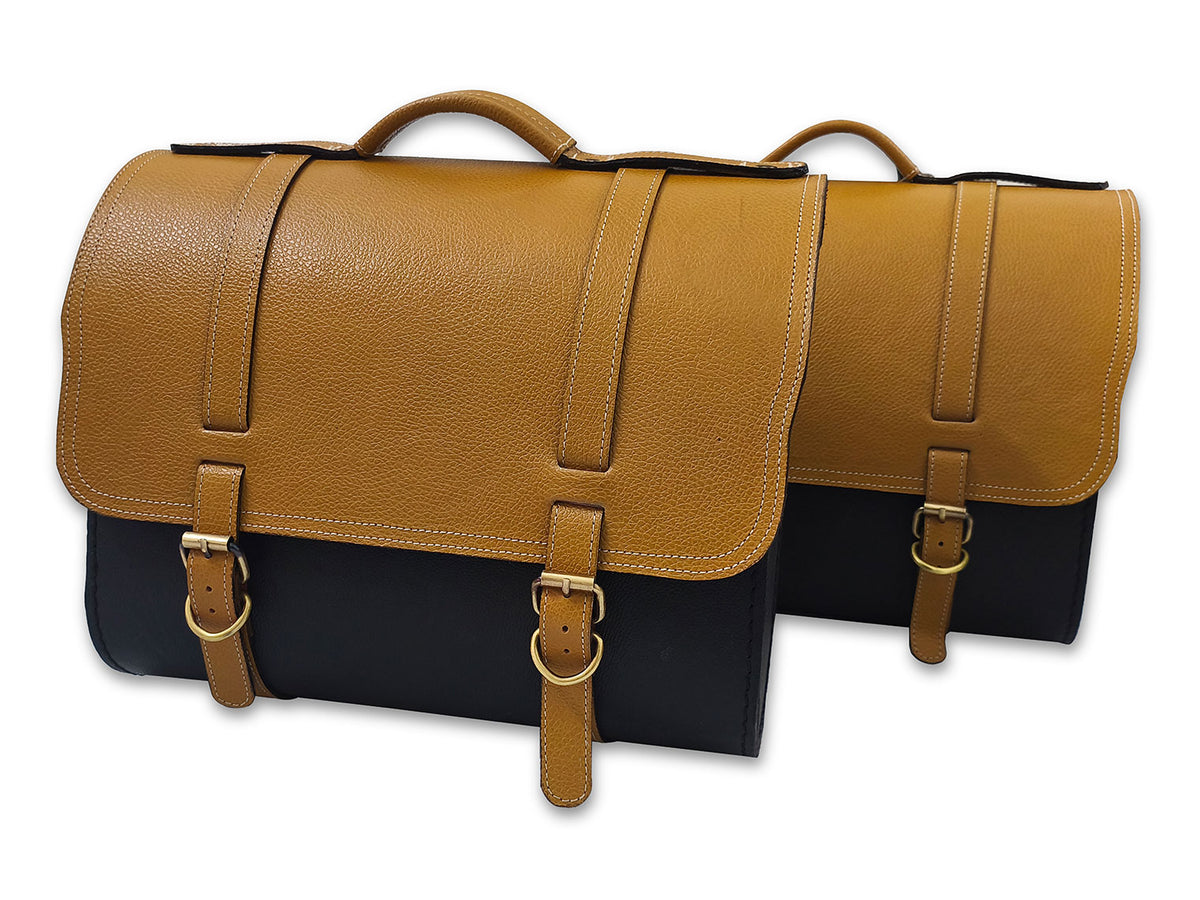 For Royal Enfield Super Meteor 650 Genuine Leather Pannier Bags & Mounting D29