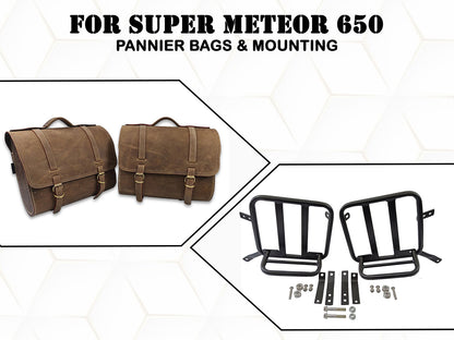 For Royal Enfield Super Meteor 650 Genuine Leather Pannier Bags & Mounting D31