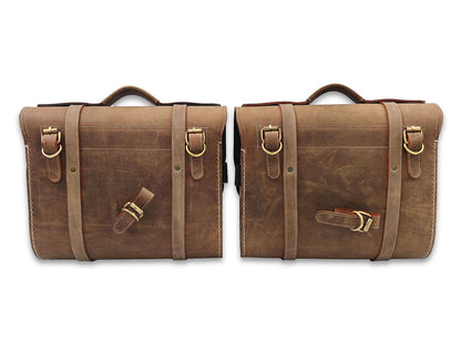 For Royal Enfield Super Meteor 650 Genuine Leather Pannier Bags & Mounting D31