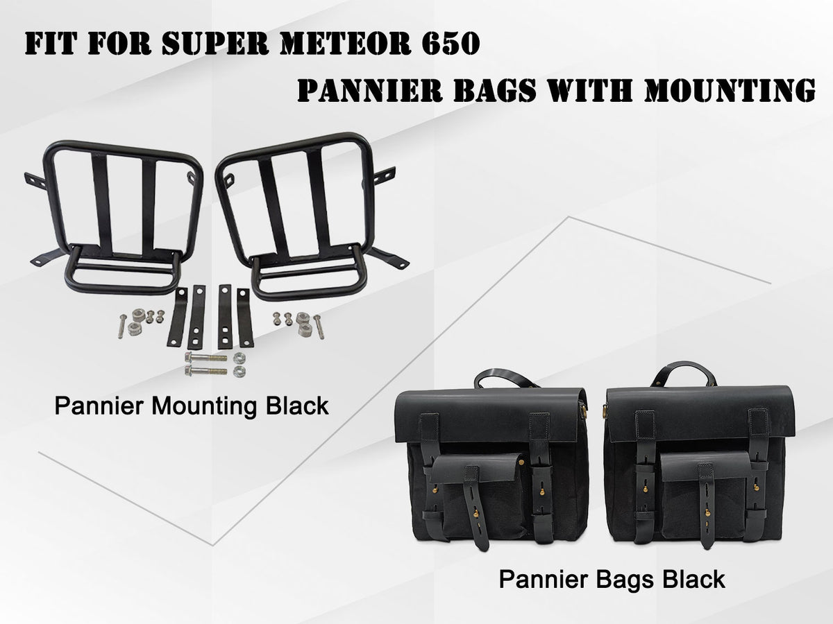 For Royal Enfield Super Meteor 650 Canvas Pannier Bags With Mounting Black
