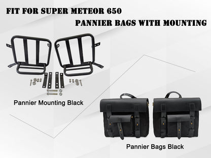 For Royal Enfield Super Meteor 650 Canvas Pannier Bags With Mounting Black