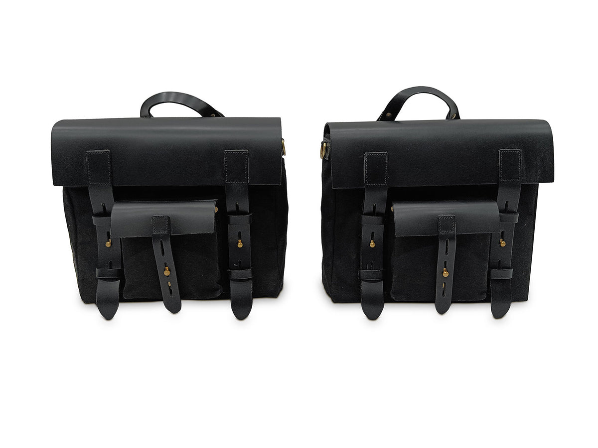 For Royal Enfield Super Meteor 650 Canvas Pannier Bags With Mounting Black