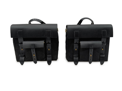 For Royal Enfield Super Meteor 650 Canvas Pannier Bags With Mounting Black