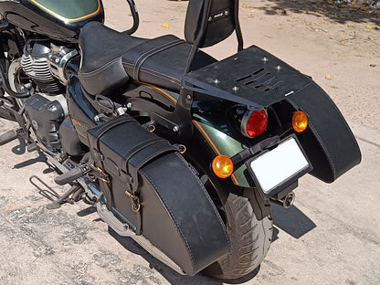 For Royal Enfield Super Meteor 650 Leather Pannier Bags with Saddle Stays