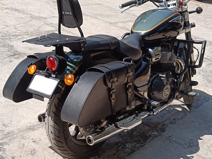 For Royal Enfield Super Meteor 650 Leather Pannier Bags with Saddle Stays