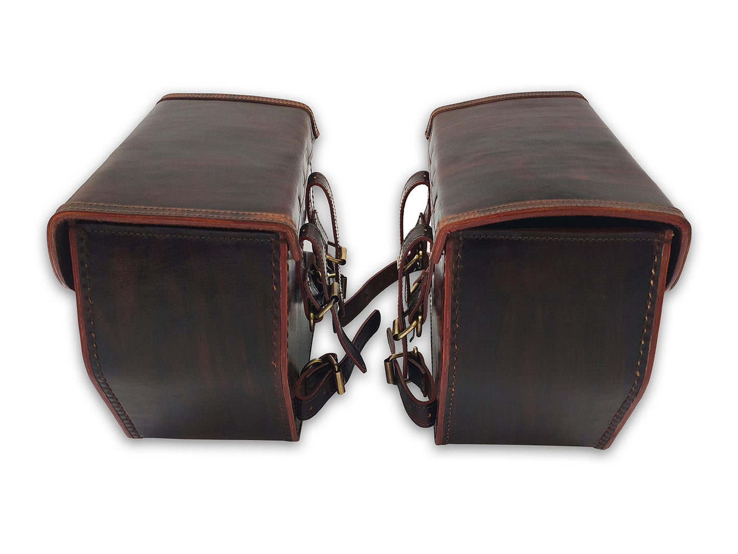 For Royal Enfield Super Meteor 650 Pannier Bags Antique Brown Pair & Saddle Stay