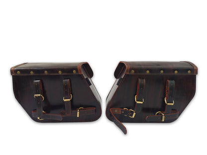 For Royal Enfield Super Meteor 650 Pannier Bags Antique Brown Pair & Saddle Stay