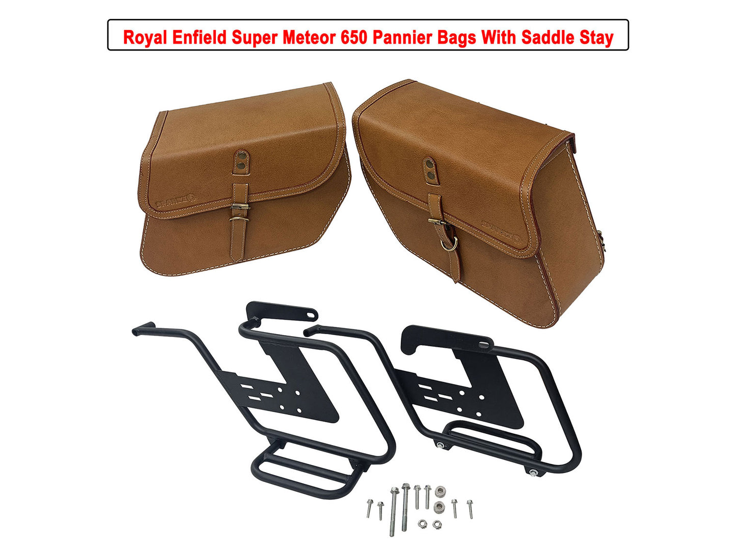 Fit For Royal Enfield Super Meteor 650 Pannier Tan Bags Pair with Saddle Stay