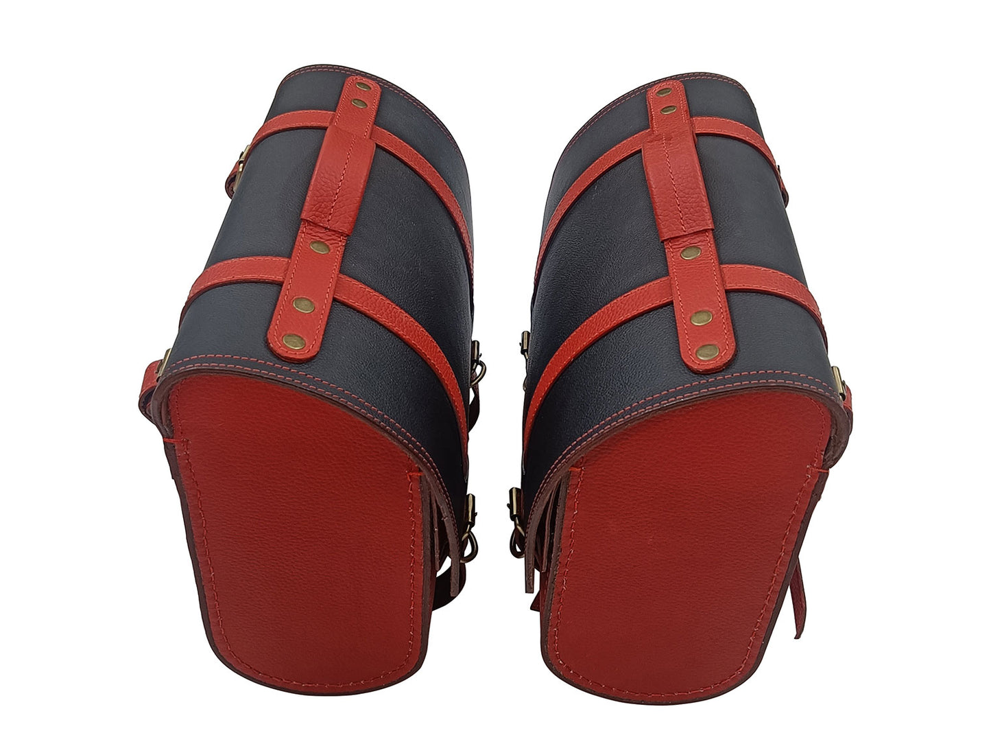 For Royal Enfield Super Meteor 650 Red & Black Leather Pannier Bags & Mounting