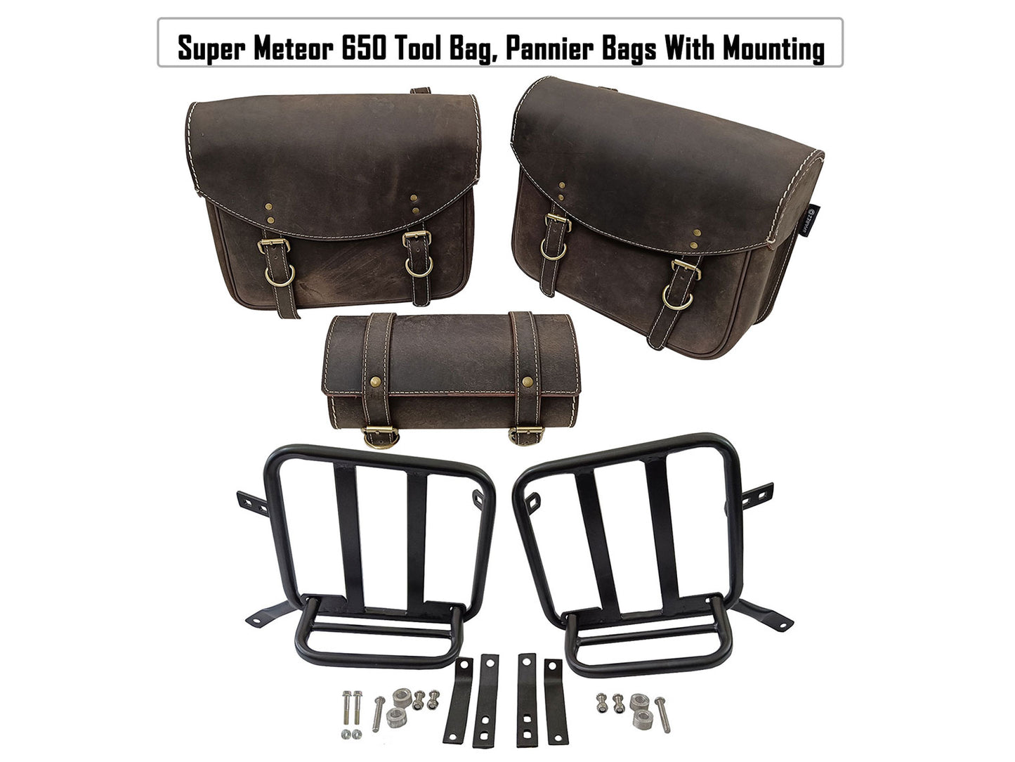 For Royal Enfield Super Meteor 650 Leather Tool Bag, Pannier Bags & Mounting