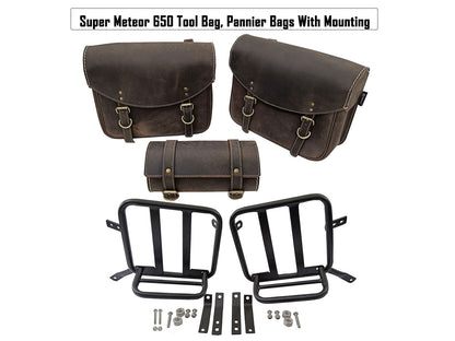 For Royal Enfield Super Meteor 650 Leather Tool Bag, Pannier Bags & Mounting