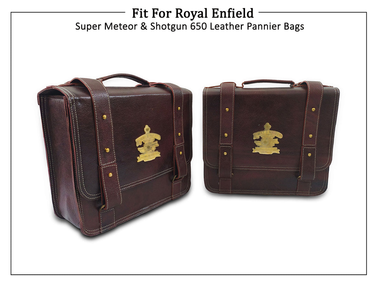 For Royal Enfield Super Meteor & Shotgun 650 Leather Pannier Bags D4