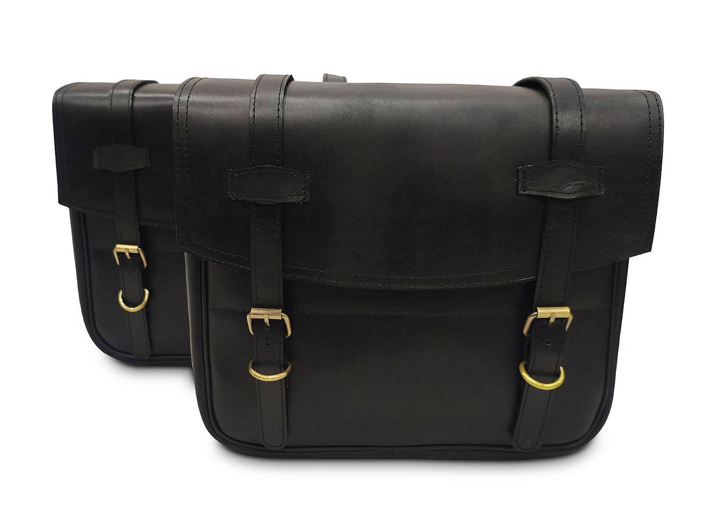 For Royal Enfield Super Meteor & Shotgun 650 Leather Black Color Pannier Bags