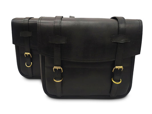 For Royal Enfield Super Meteor & Shotgun 650 Leather Black Color Pannier Bags